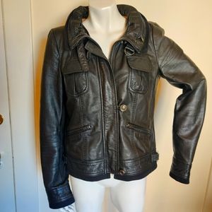 Marc Jacobs New York Hooded Leather Jacket Black M